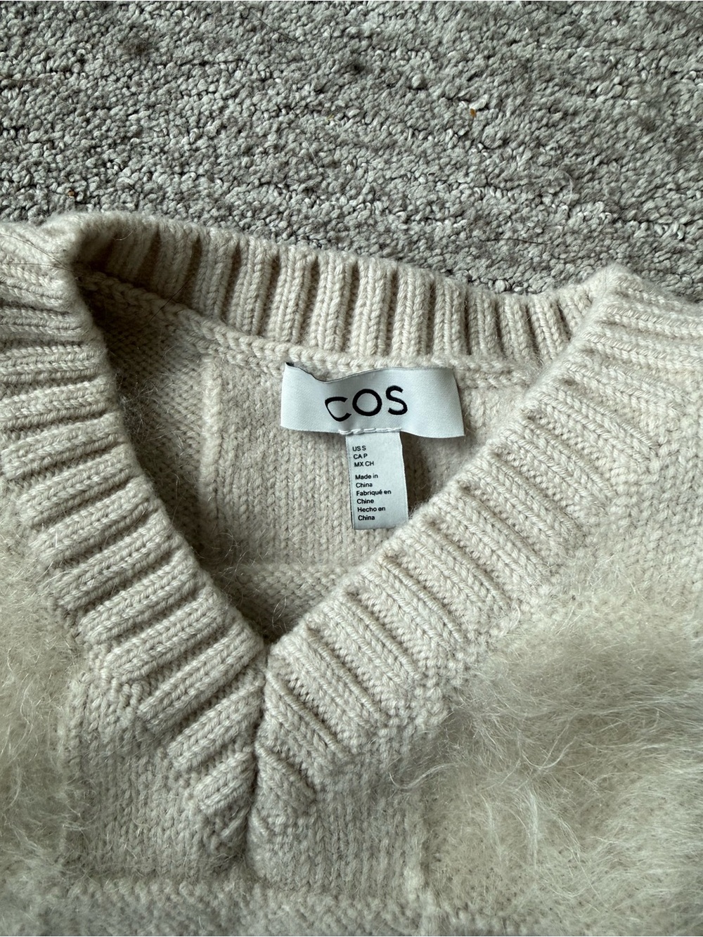 COS Soft Cream V-Neck Knit Sweater
